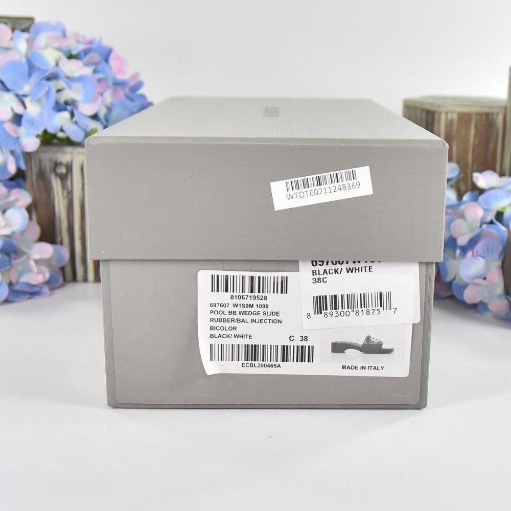 Balenciaga BB Black Rubber Wedge Slide Sandals Size 38 NIB - Picture 10 of 10